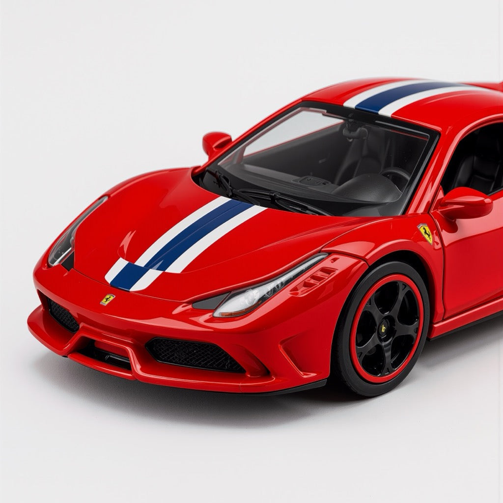 Ferrari 458 Speciale Red Blue White Stripe Scale Model 1:64