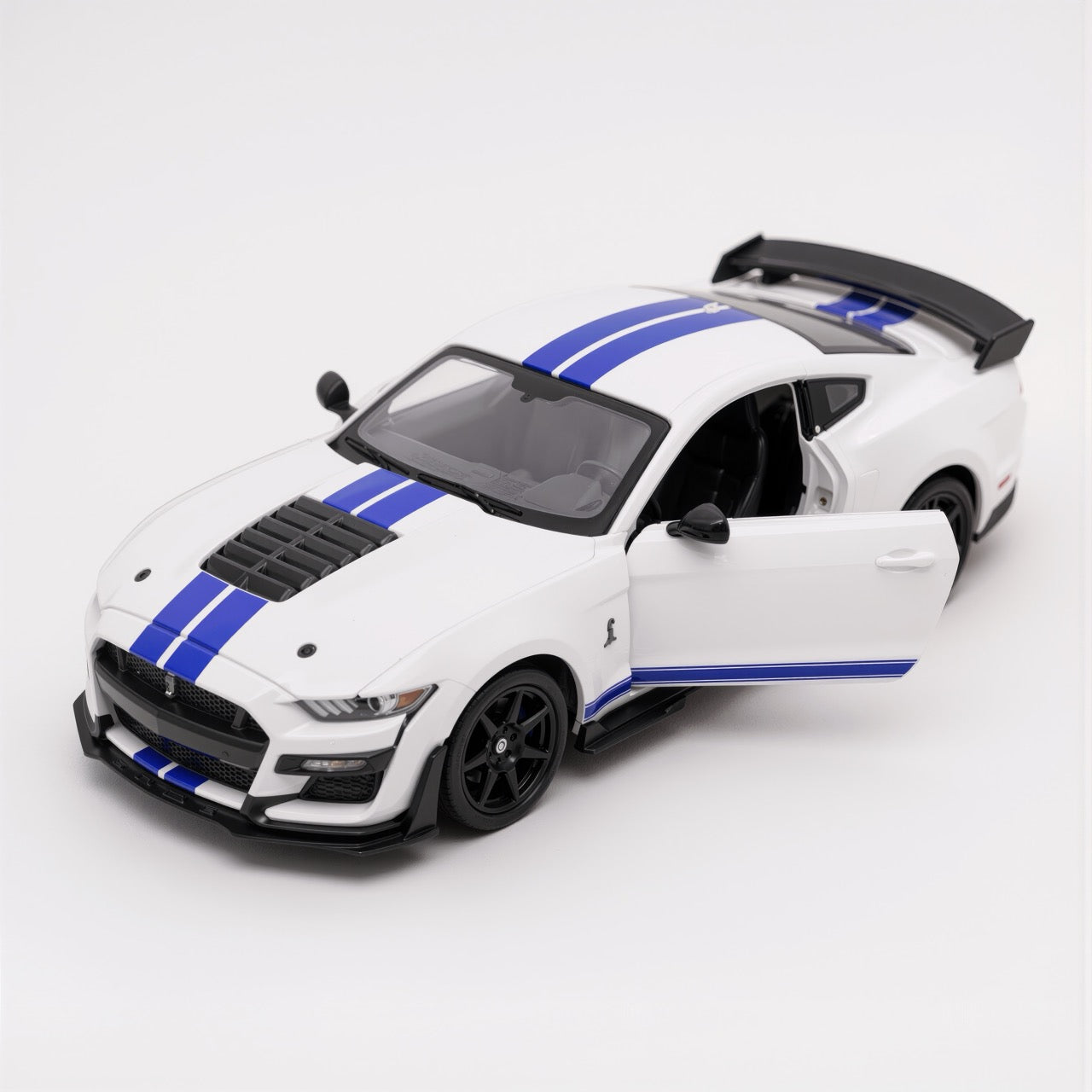 Ford Mustang Shelby GT500 White Blue Stripe Scale Model 1:64