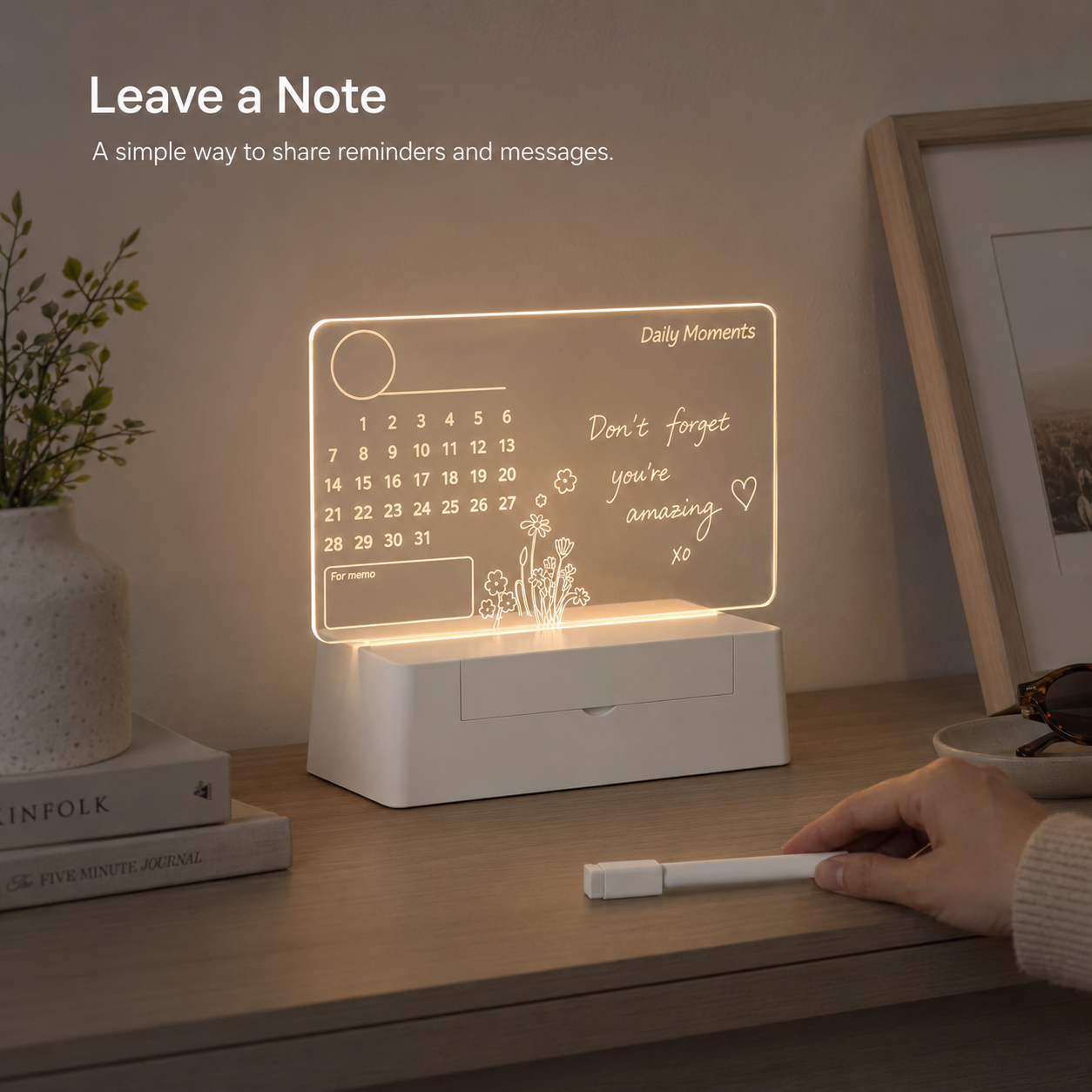 Acrylic Memo Lamp – LED Calendar Note Board with Erasable Marker