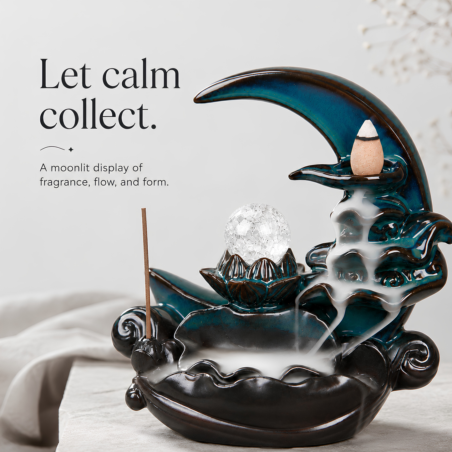 Moonlit Lotus Ceramic Backflow Burner