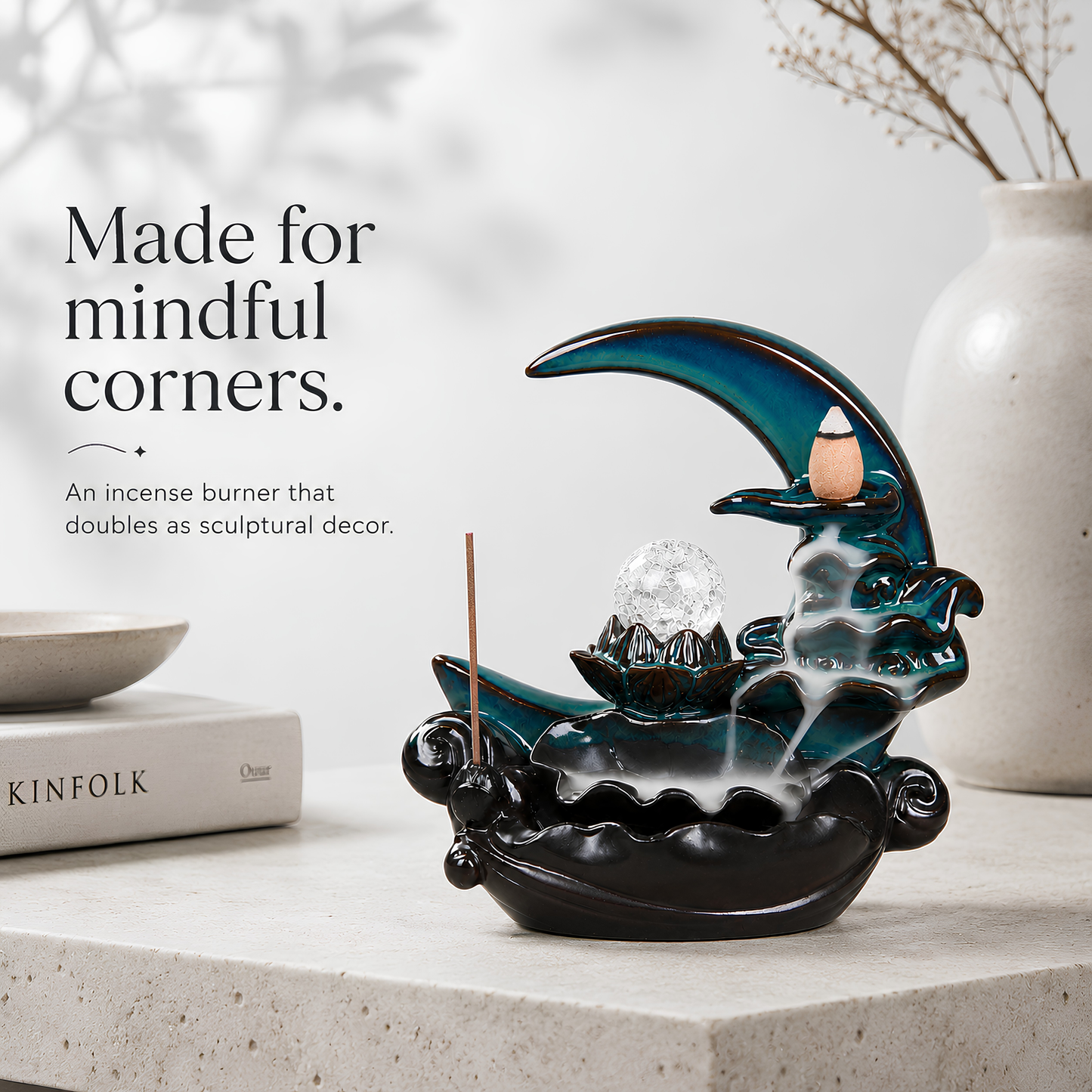 Moonlit Lotus Ceramic Backflow Burner