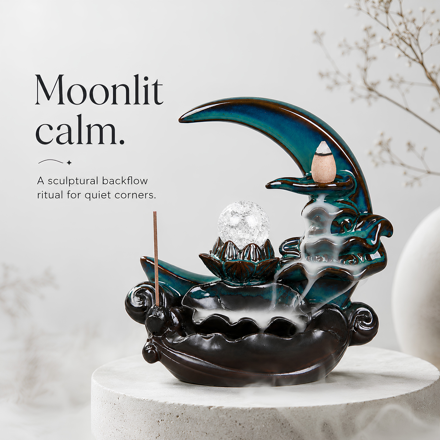 Moonlit Lotus Ceramic Backflow Burner