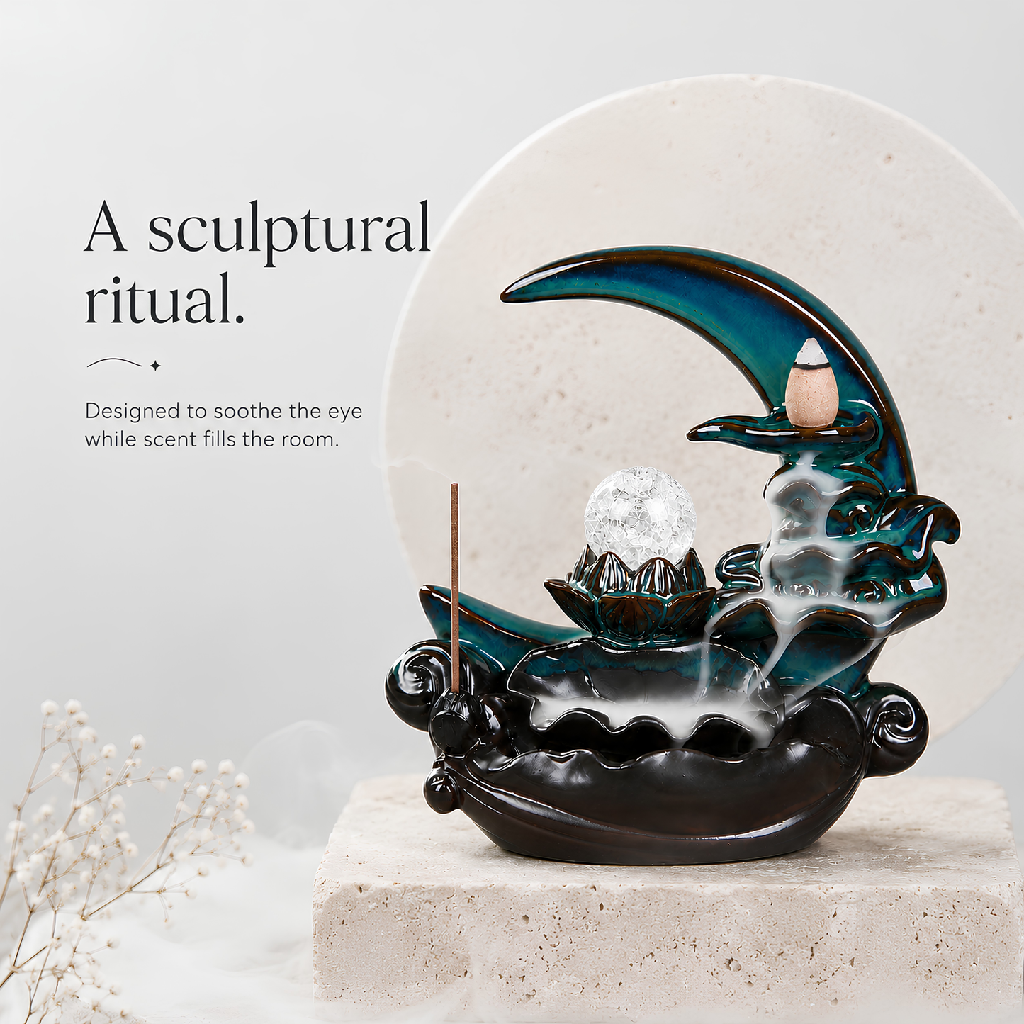 Moonlit Lotus Ceramic Backflow Burner