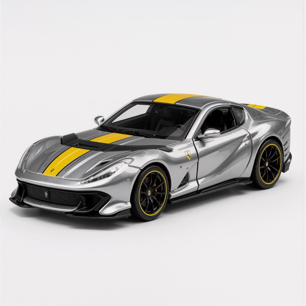 Ferrari 812 Competizione Silver Yellow Stripe Scale Model 1:64