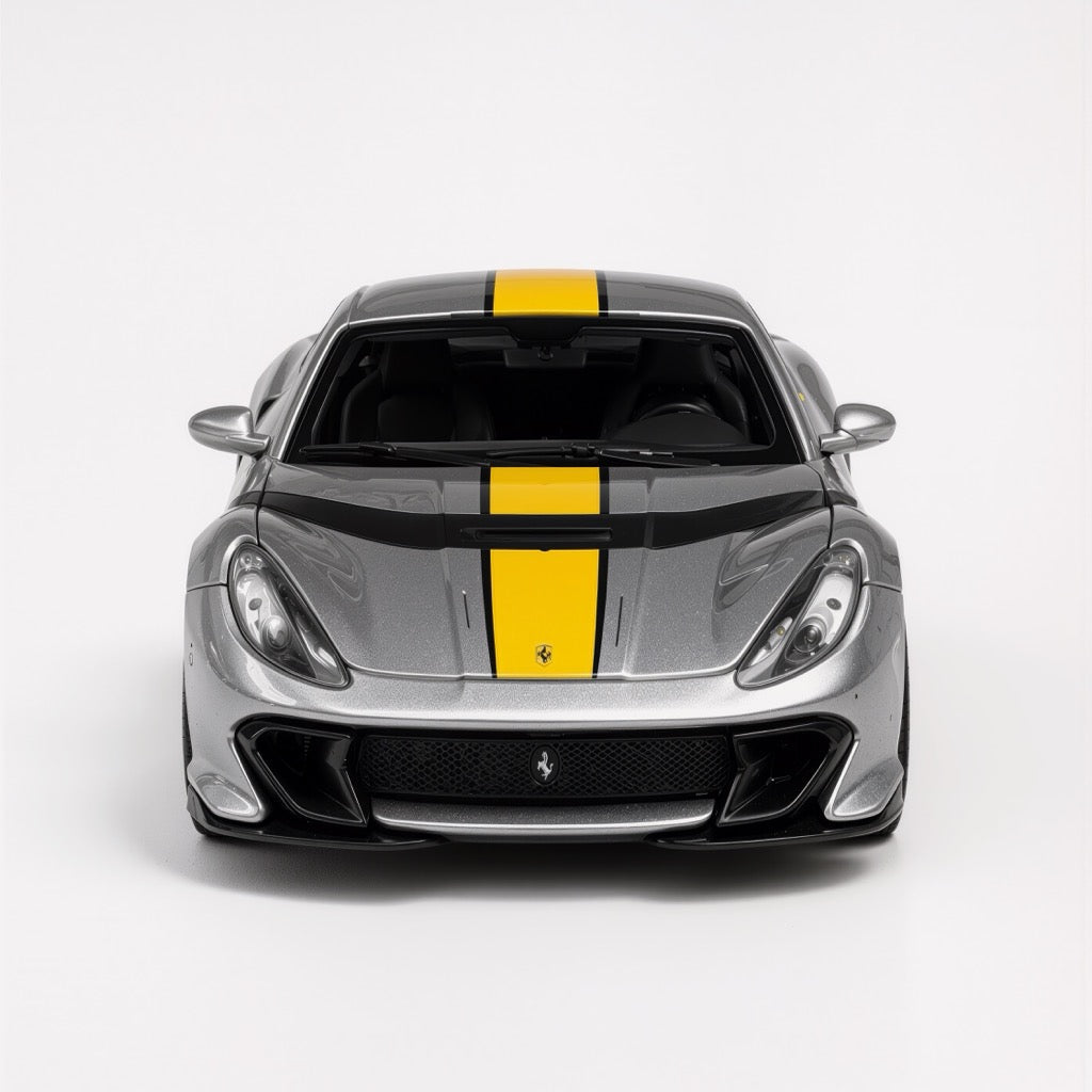 Ferrari 812 Competizione Silver Yellow Stripe Scale Model 1:64