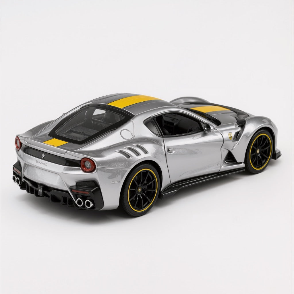 Ferrari 812 Competizione Silver Yellow Stripe Scale Model 1:64