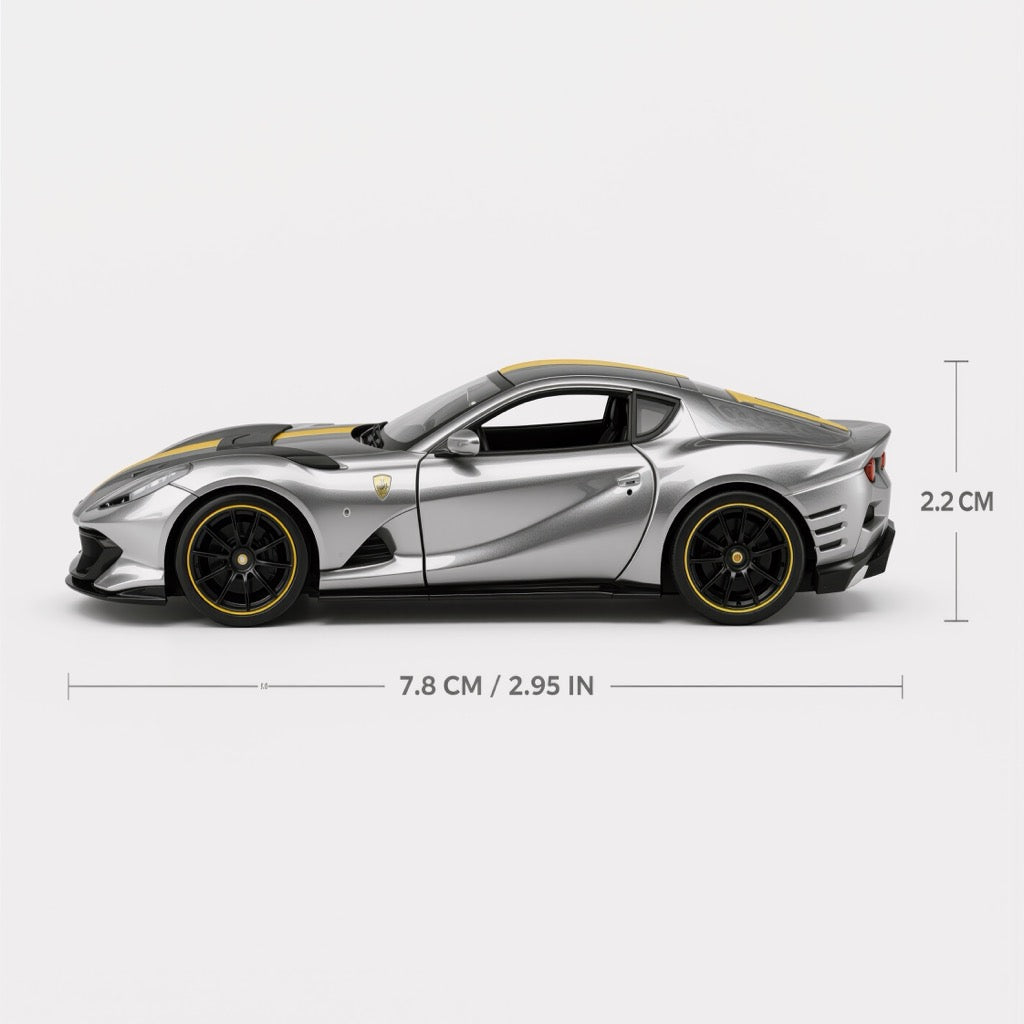 Ferrari 812 Competizione Silver Yellow Stripe Scale Model 1:64