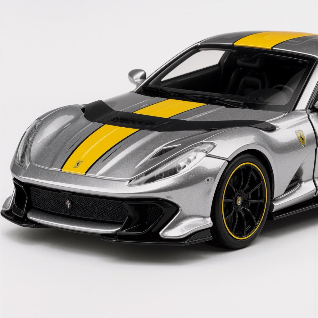 Ferrari 812 Competizione Silver Yellow Stripe Scale Model 1:64