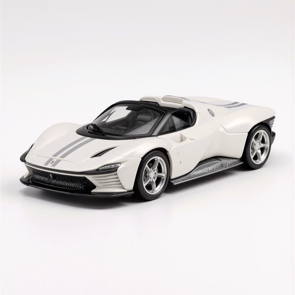 Ferrari Daytona SP3 White Silver Stripe Scale Model 1:64