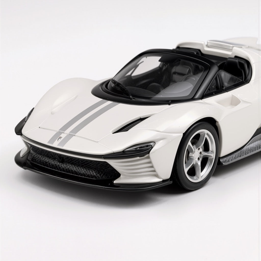 Ferrari Daytona SP3 White Silver Stripe Scale Model 1:64