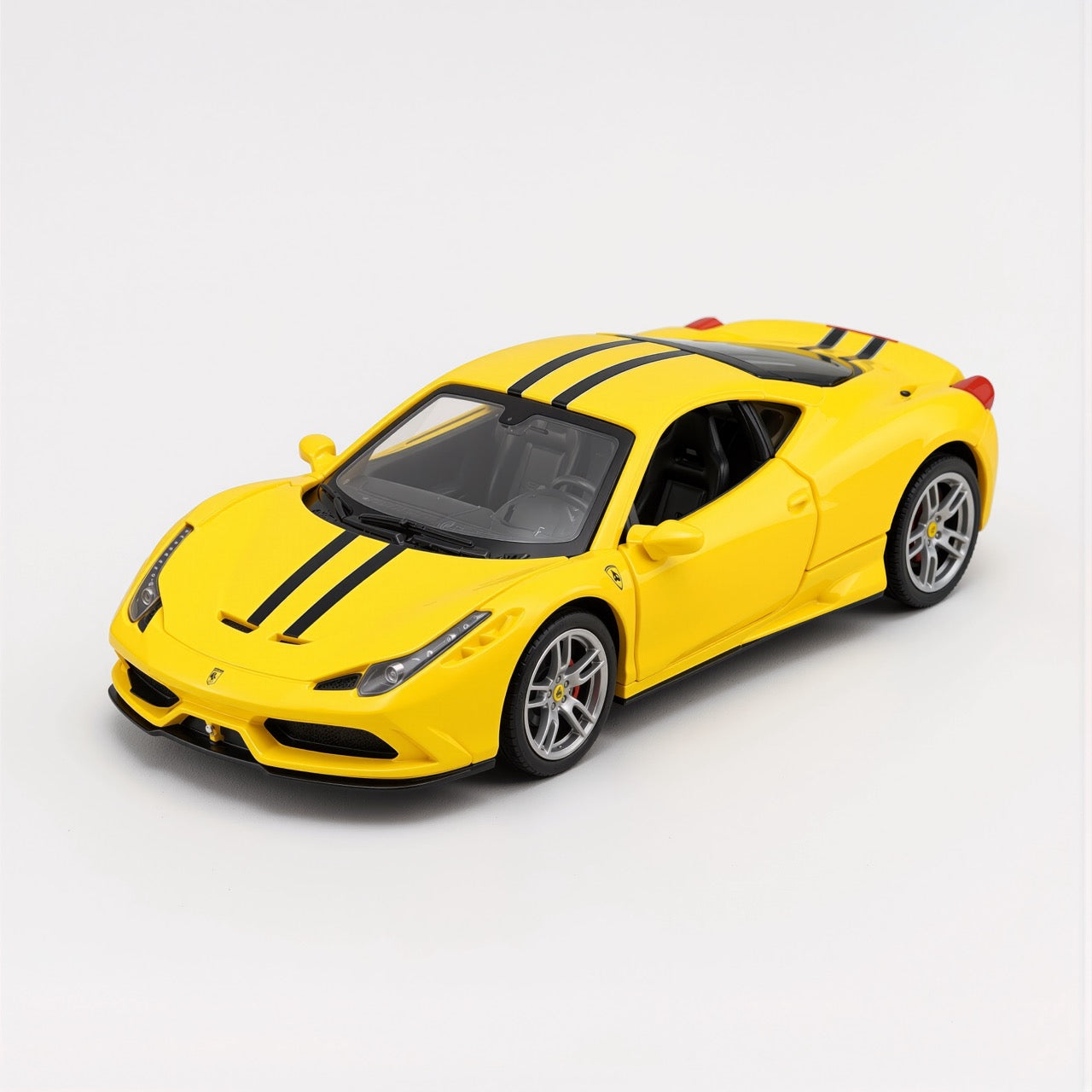 Ferrari 458 Speciale Yellow Black Stripe Scale Model 1:64