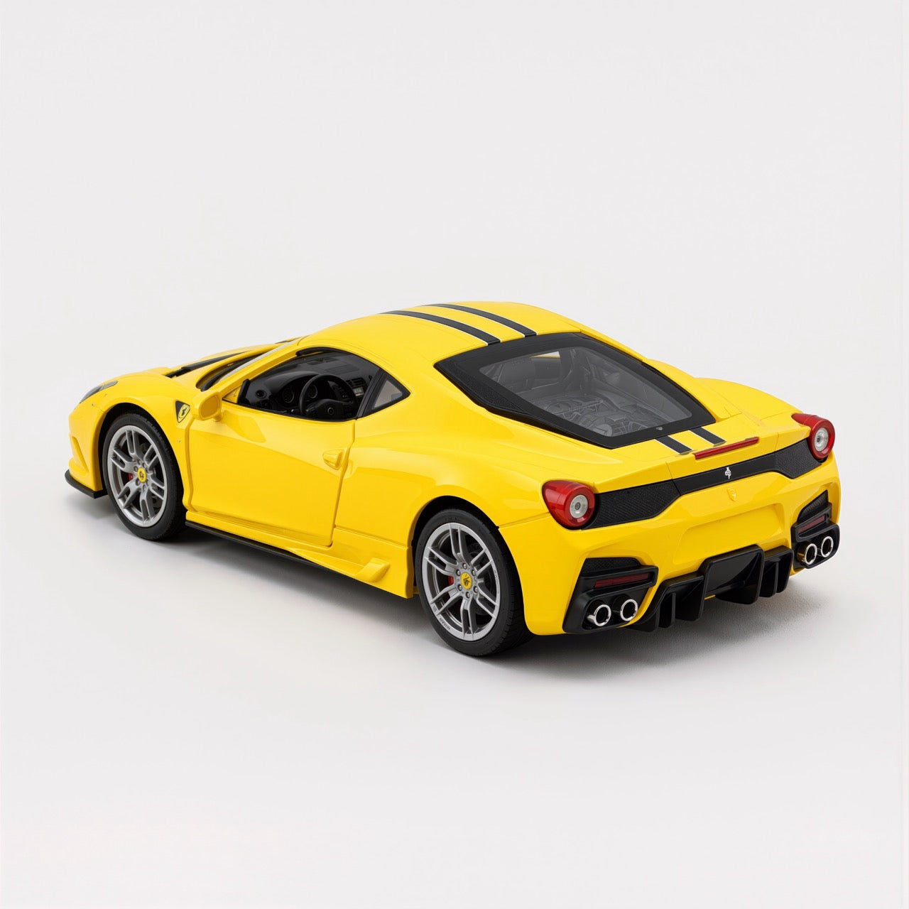 Ferrari 458 Speciale Yellow Black Stripe Scale Model 1:64