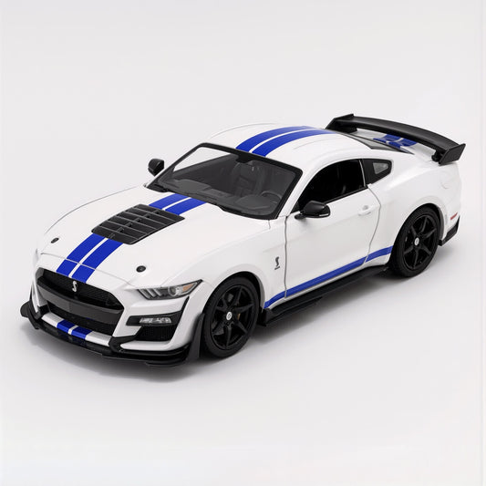 Ford Mustang Shelby GT500 White Blue Stripe Scale Model 1:64