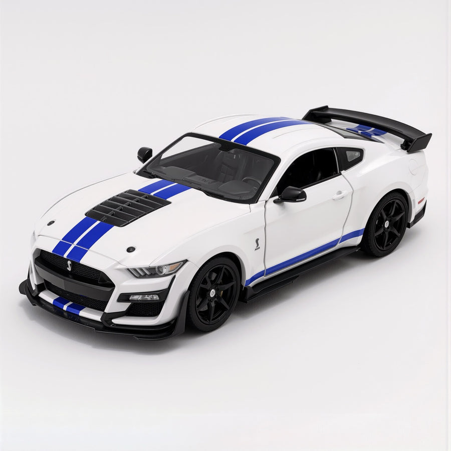 Ford Mustang Shelby GT500 White Blue Stripe Scale Model 1:64
