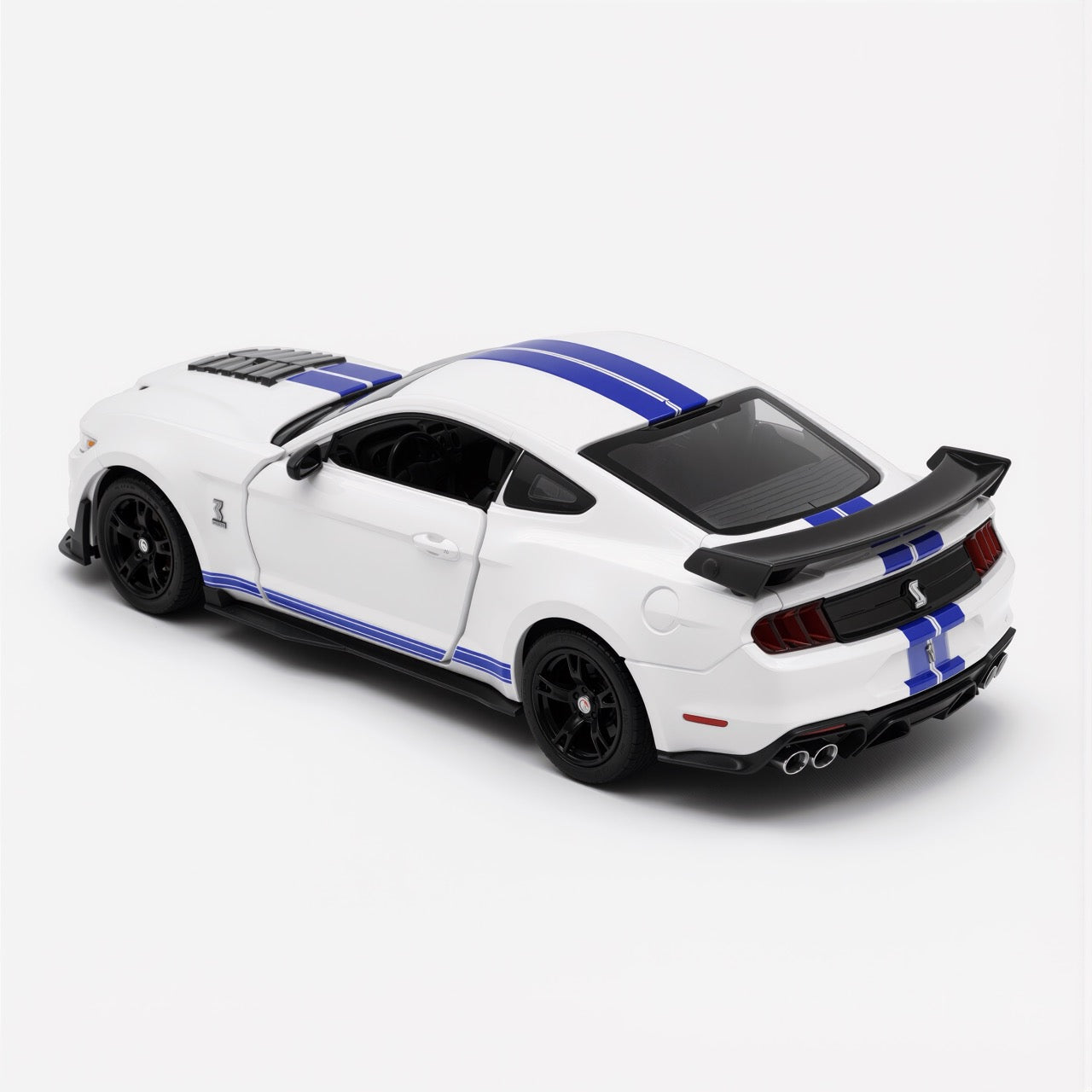 Ford Mustang Shelby GT500 White Blue Stripe Scale Model 1:64