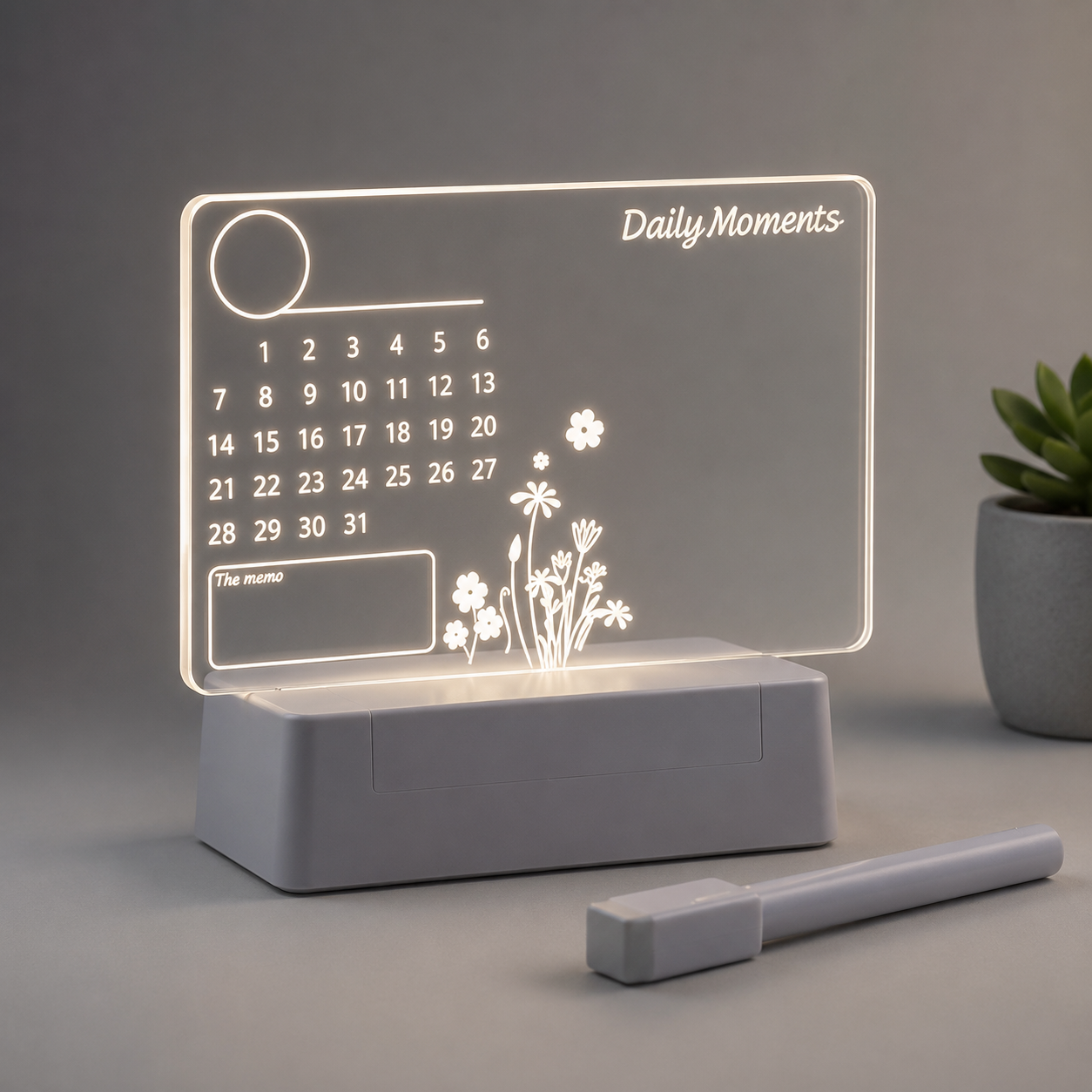 Acrylic Memo Lamp – LED Calendar Note Board with Erasable Marker