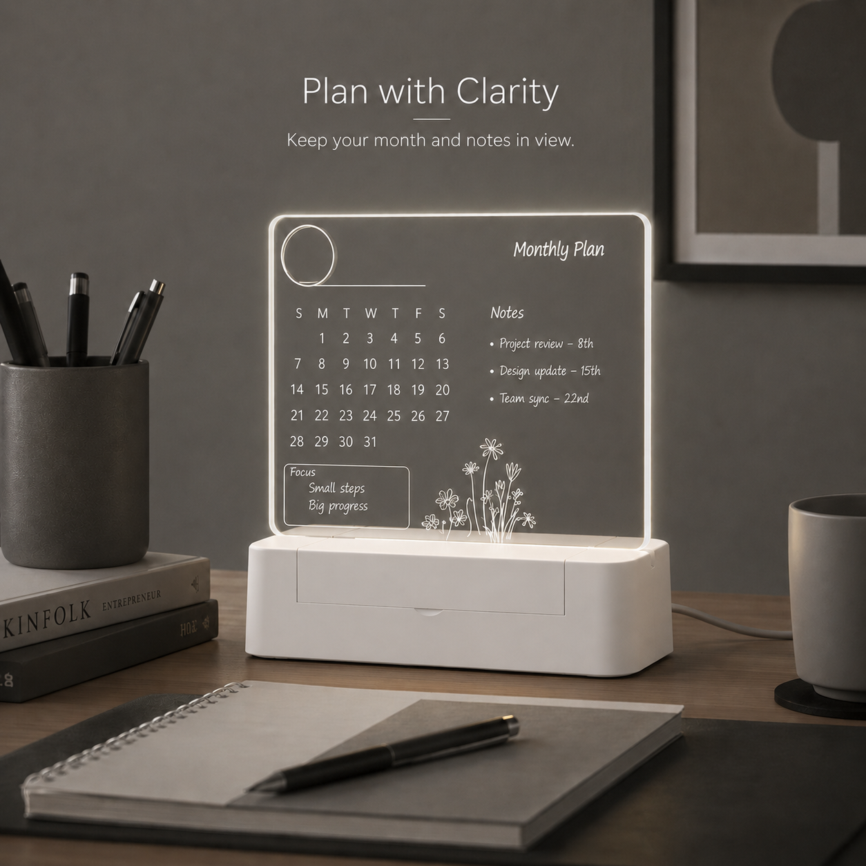 Acrylic Memo Lamp – LED Calendar Note Board with Erasable Marker