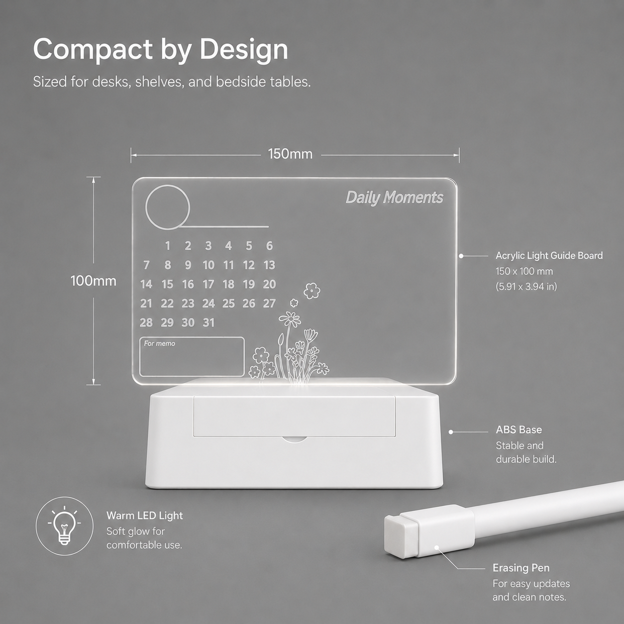 Acrylic Memo Lamp – LED Calendar Note Board with Erasable Marker