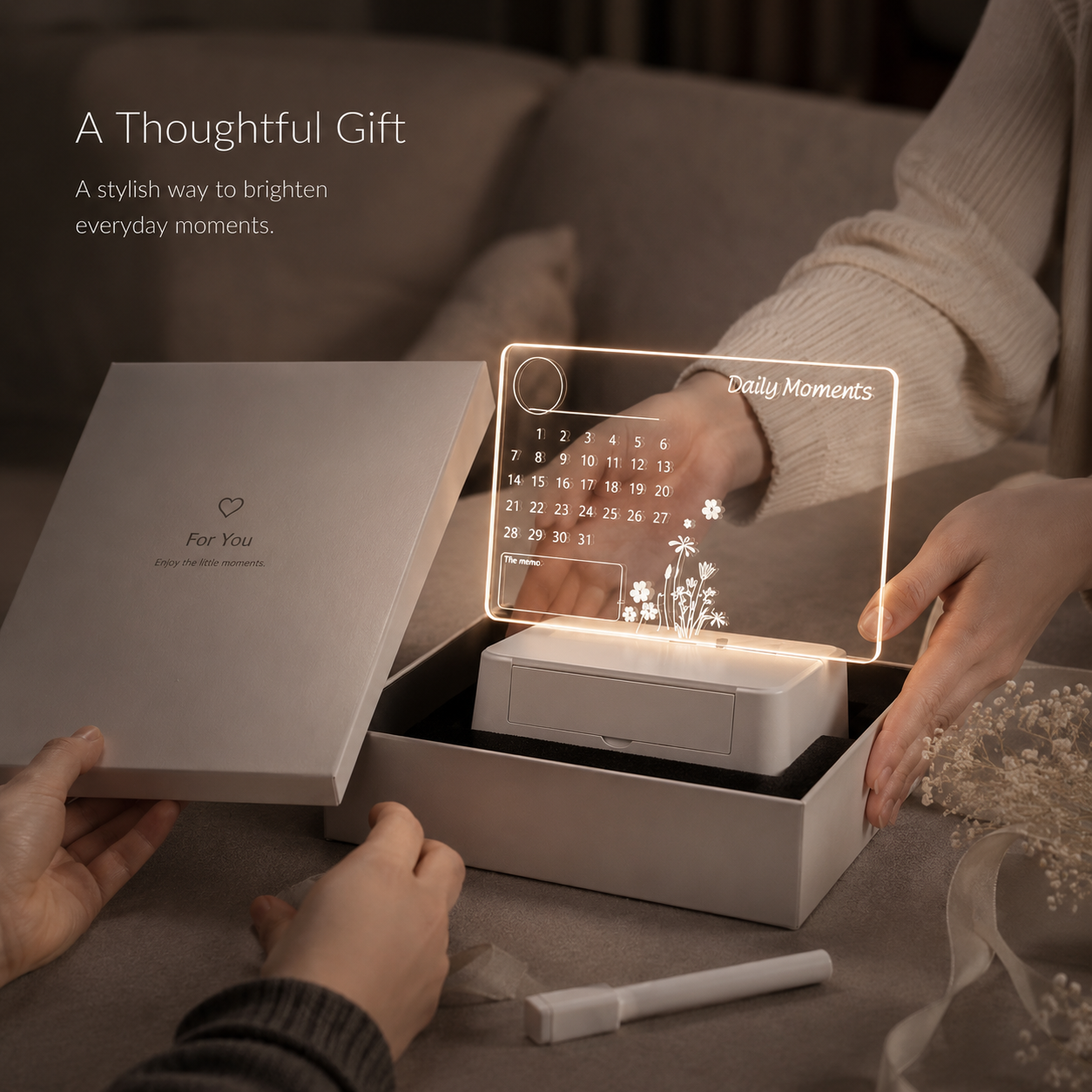 Acrylic Memo Lamp – LED Calendar Note Board with Erasable Marker