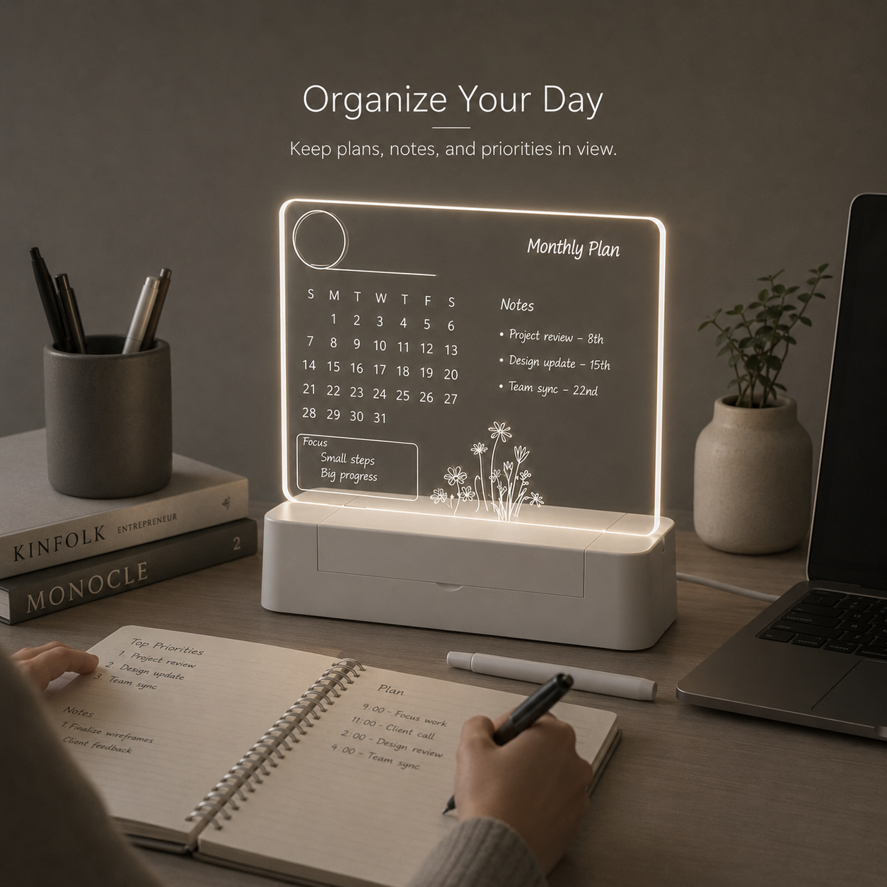 Acrylic Memo Lamp – LED Calendar Note Board with Erasable Marker