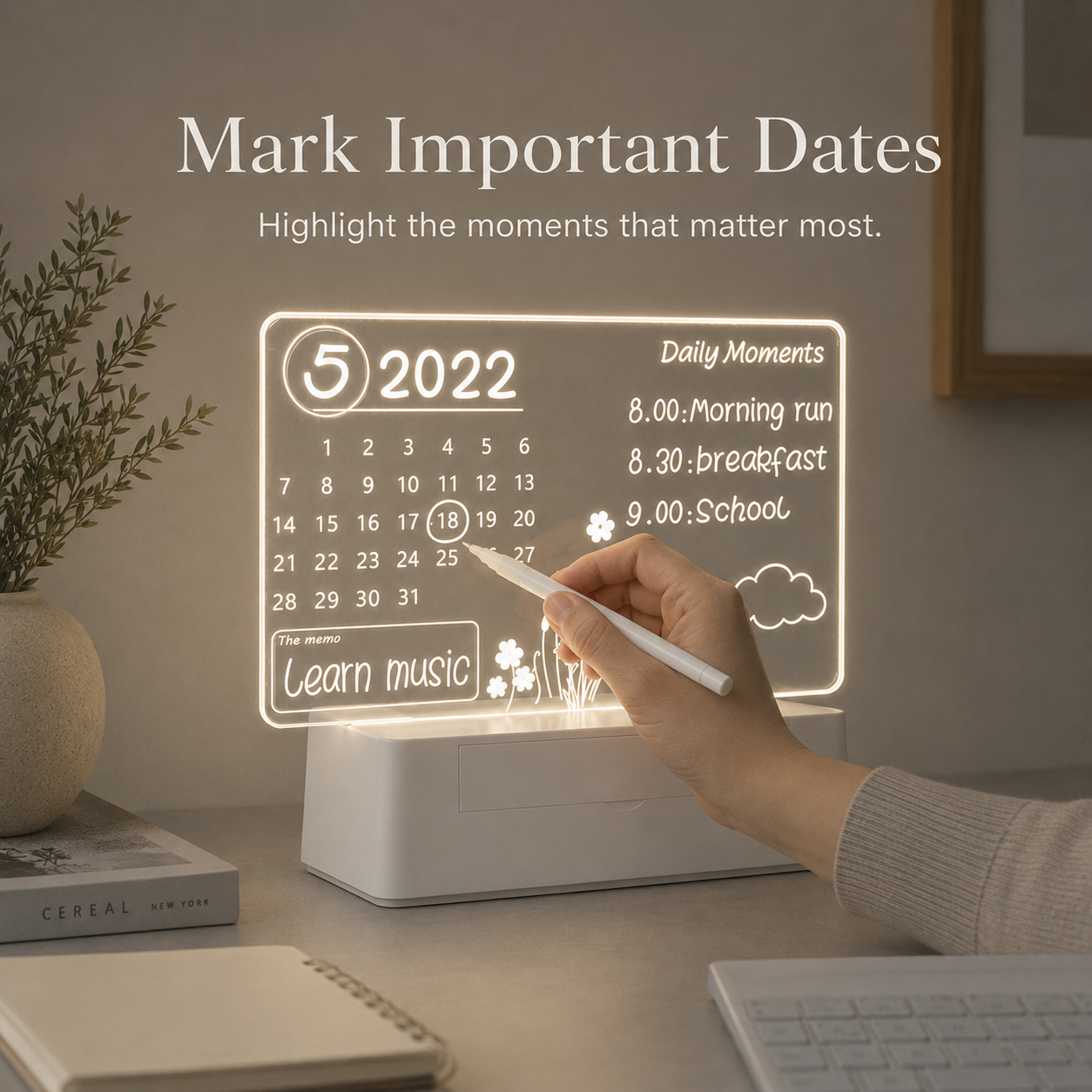 Acrylic Memo Lamp – LED Calendar Note Board with Erasable Marker