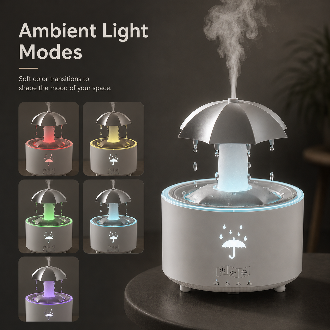 Auré Mist Diffuser with Rainfall Mist & Colorful Light