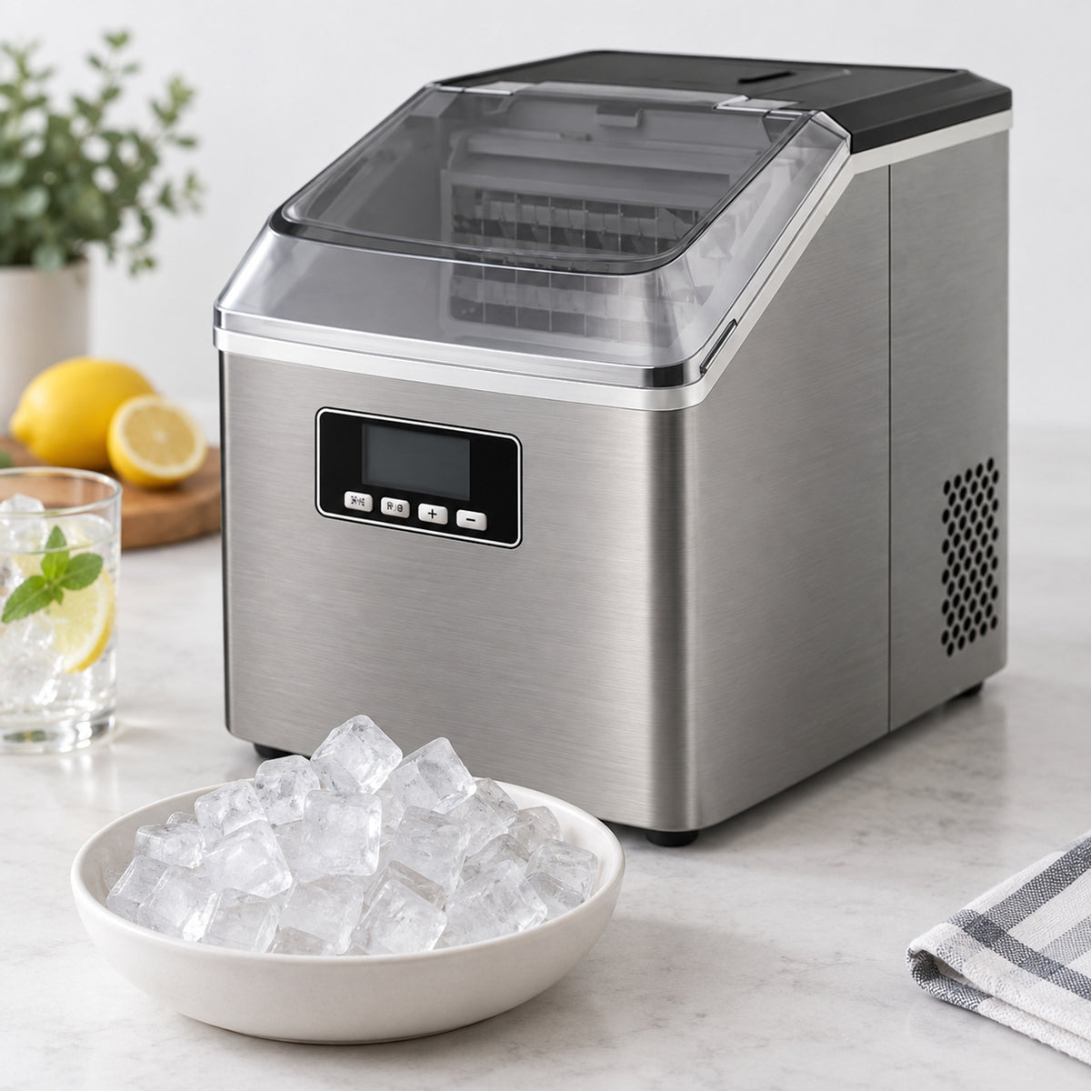 Ashton IceCubemaker — square ice close-up
