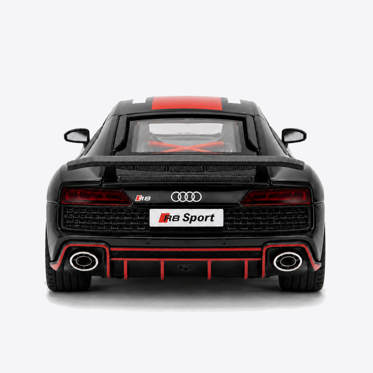 Audi R8 V10 Performance 1:24 Scale Model — Gloss Black / Red — direct centered rear exterior