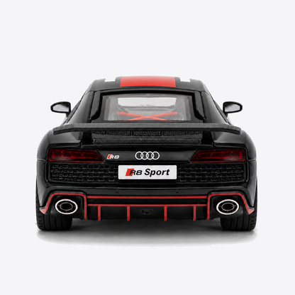 Audi R8 V10 Performance 1:24 Scale Model — Gloss Black / Red — direct centered rear exterior