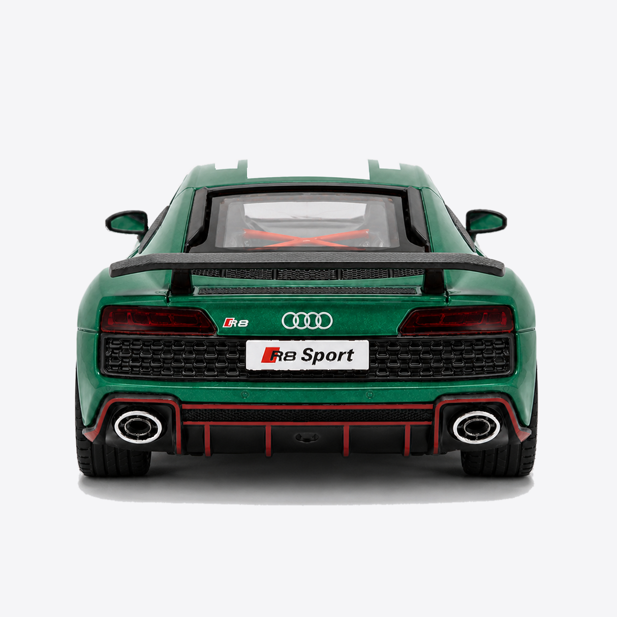 Audi R8 V10 Performance 1:24 Scale Model — Gloss Emerald Green / White — direct centered rear exterior