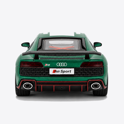 Audi R8 V10 Performance 1:24 Scale Model — Gloss Emerald Green / White — direct centered rear exterior