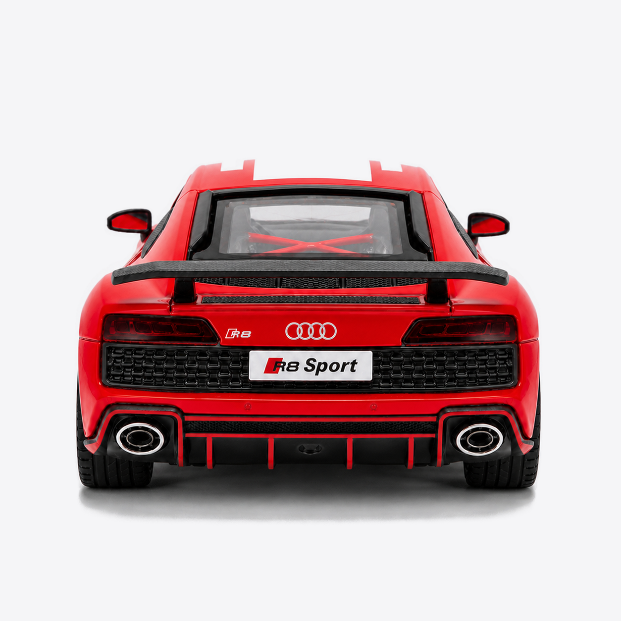 Audi R8 V10 Performance 1:24 Scale Model — Gloss Red / White — direct centered rear exterior