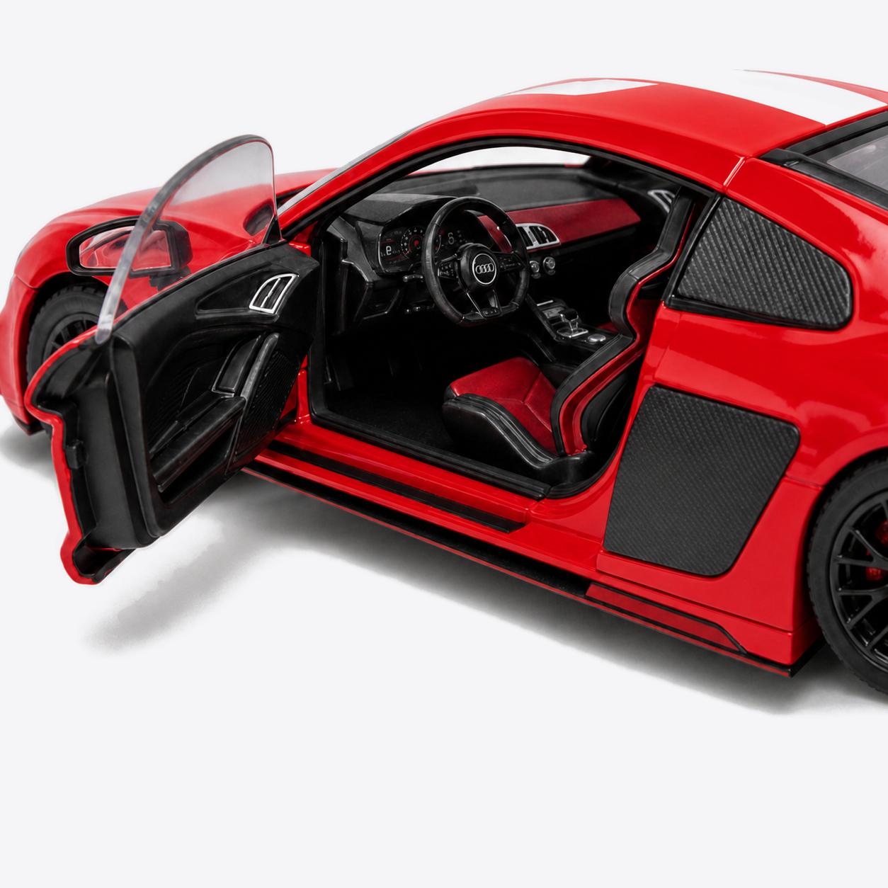 Audi R8 V10 Performance 1:24 Scale Model — Gloss Red / White — exact cockpit and cabin close-up from the verified access side
