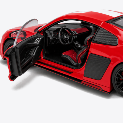 Audi R8 V10 Performance 1:24 Scale Model — Gloss Red / White — exact cockpit and cabin close-up from the verified access side
