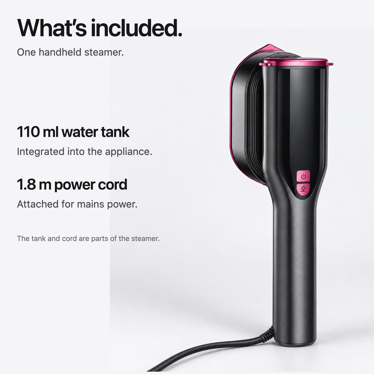 Carter & Cole steamer with integrated 110 ml water tank and attached 1.8 m power cord