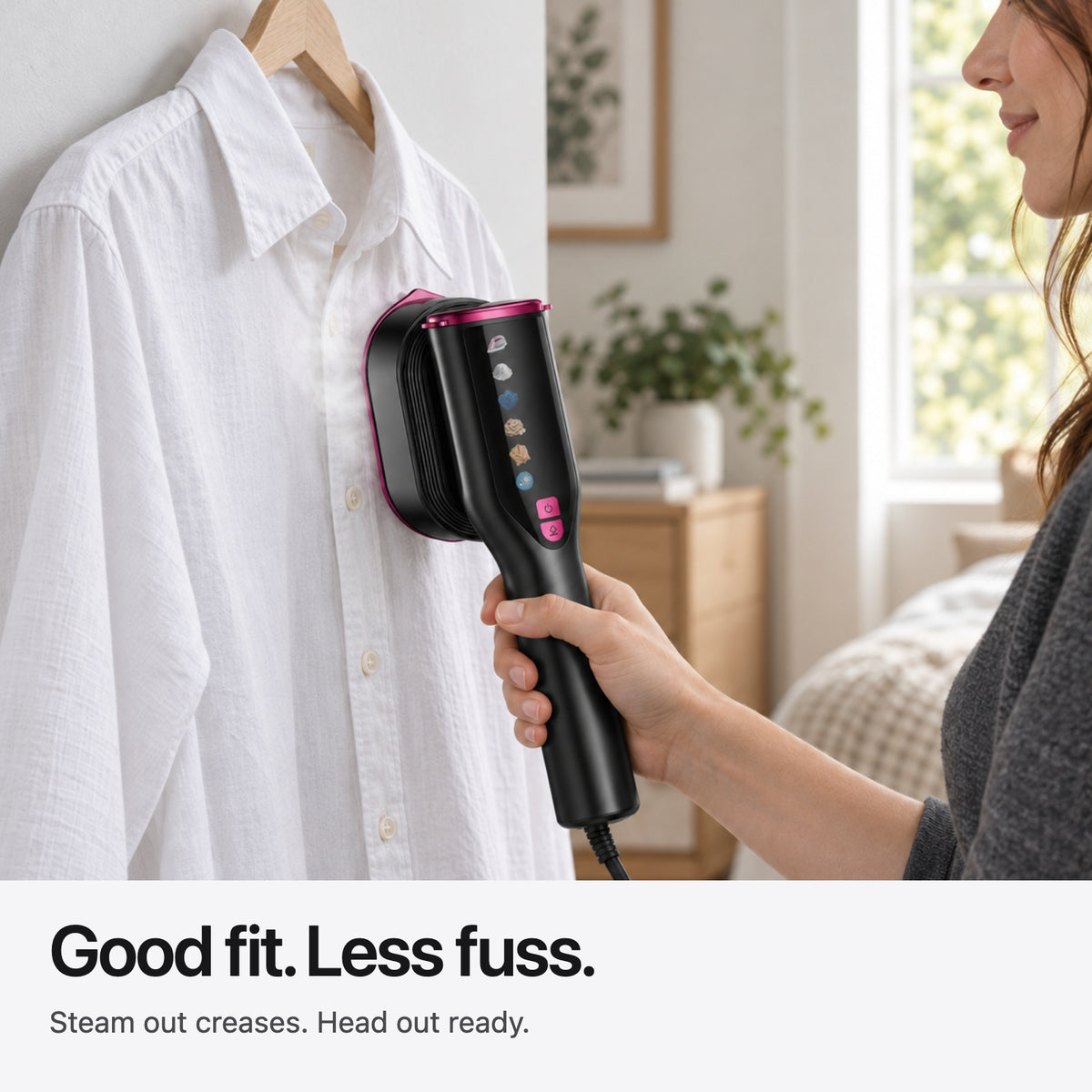Morning shirt routine with the Carter & Cole handheld steamer