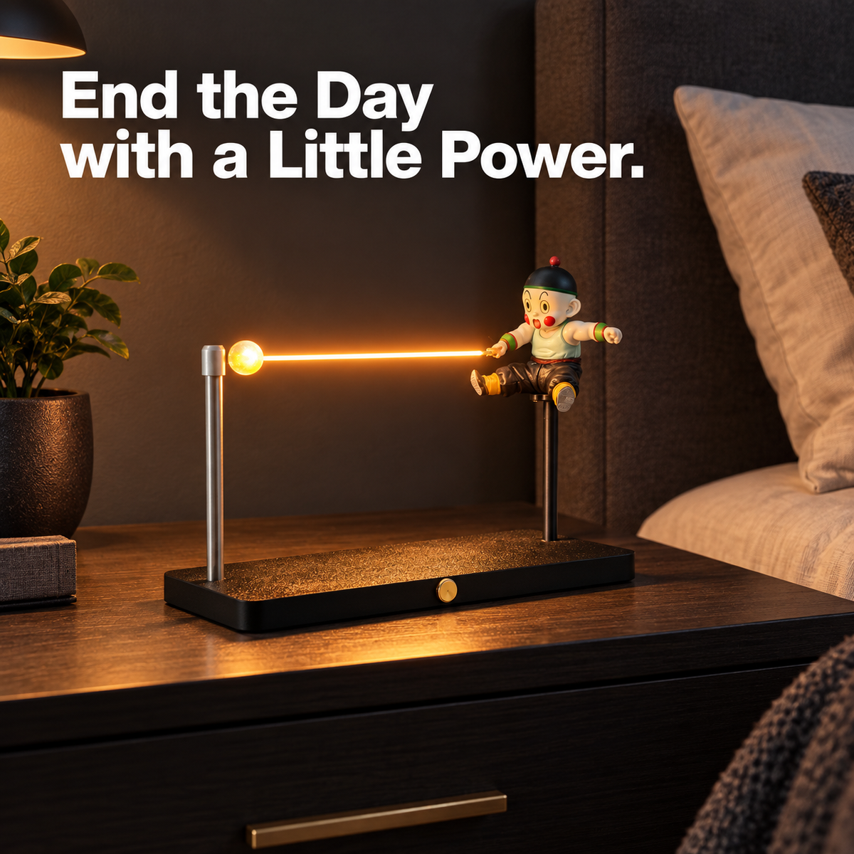 Chiaotzu Amber Energy Lamp bedside view.