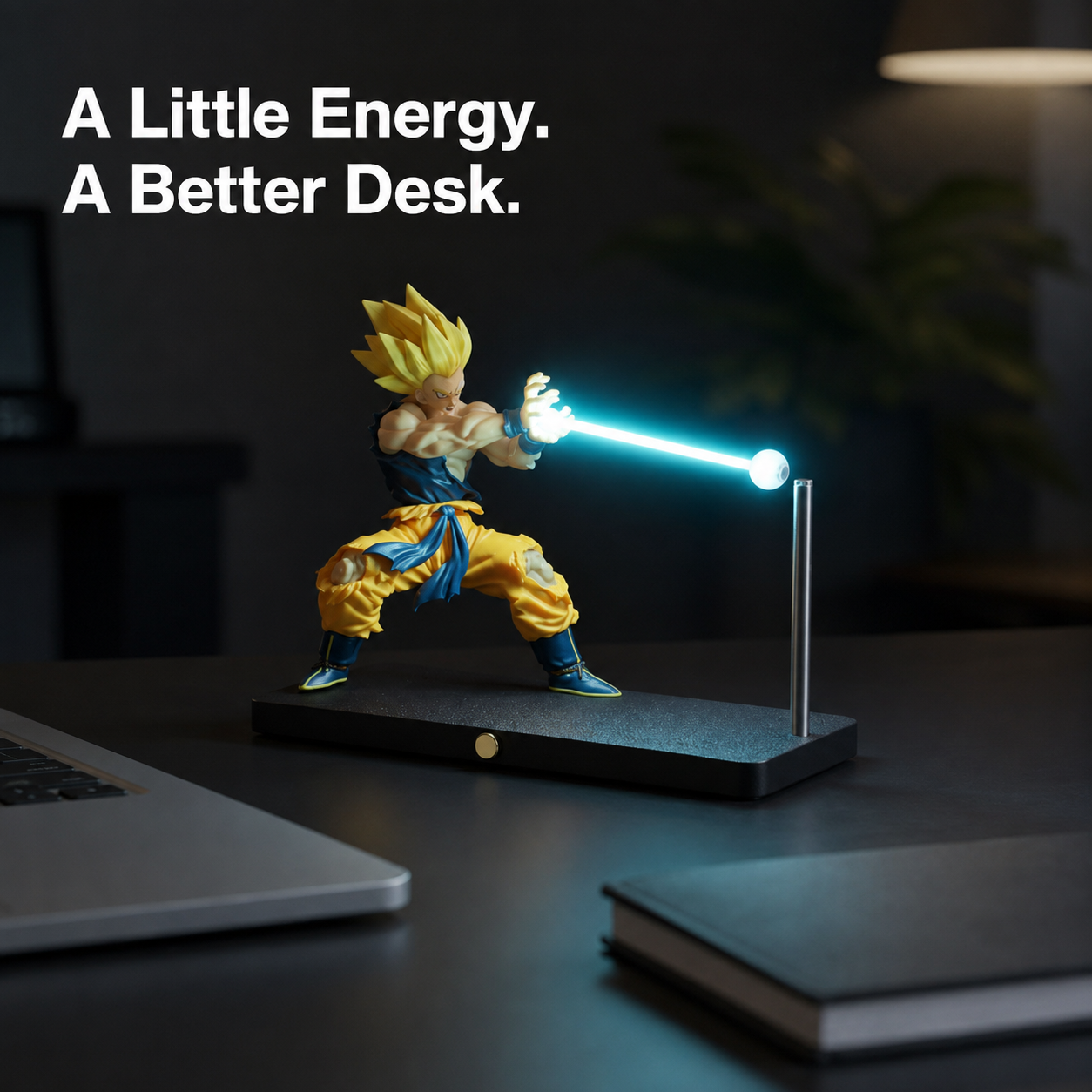 Super Saiyan Goku Blue Energy Lamp office view.