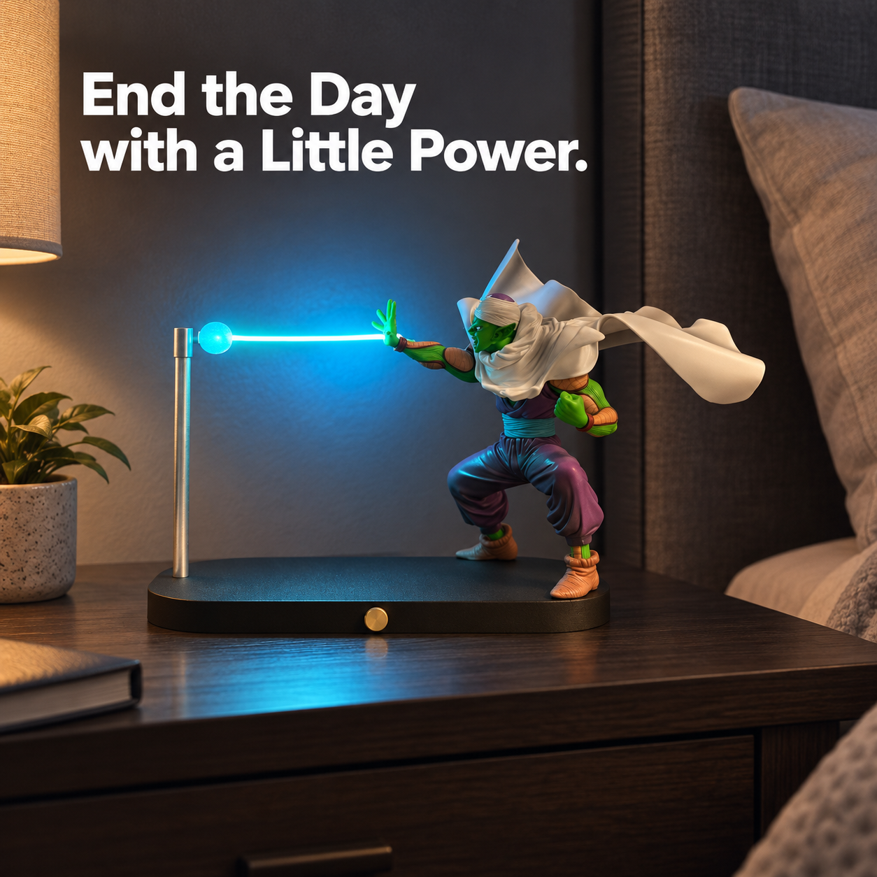 Piccolo Blue Energy Lamp bedside view.