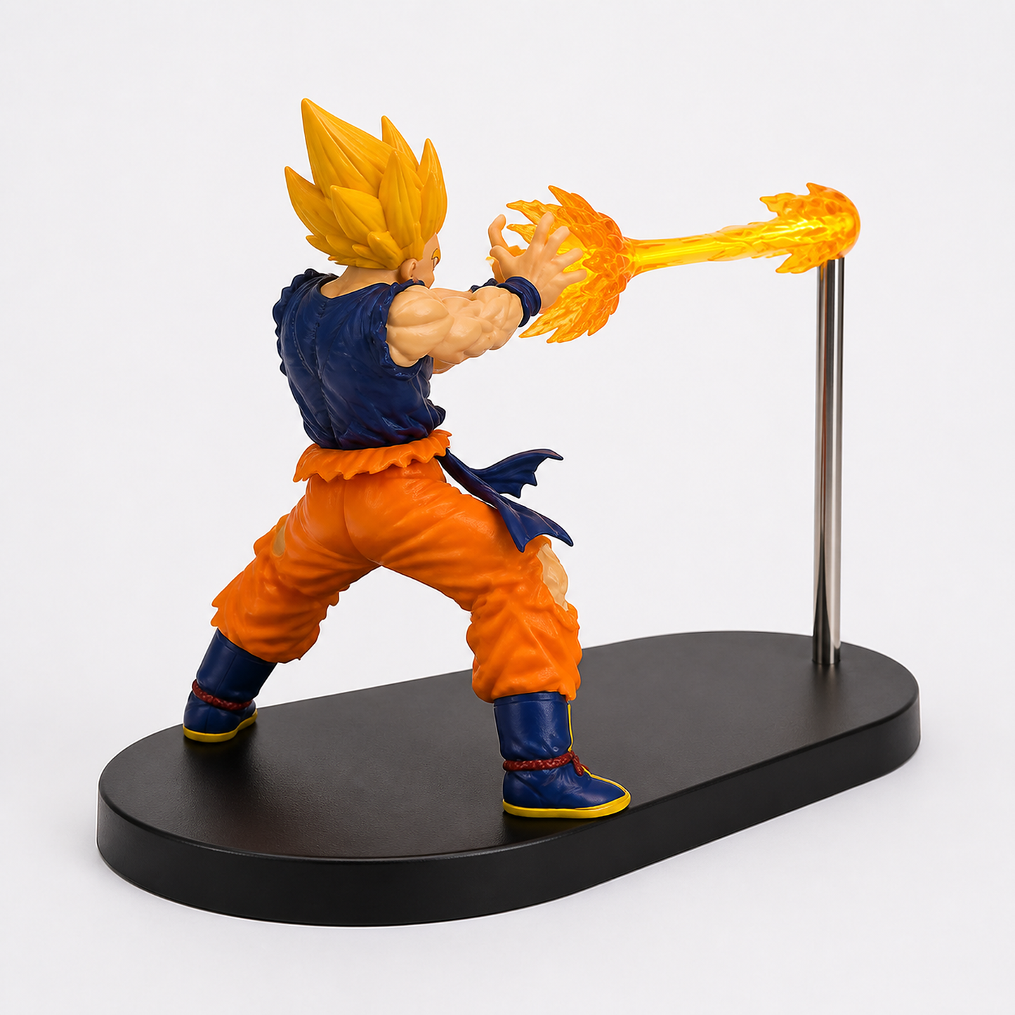 Super Saiyan Goku orange-energy rechargeable display lamp, rear three-quarter studio view.