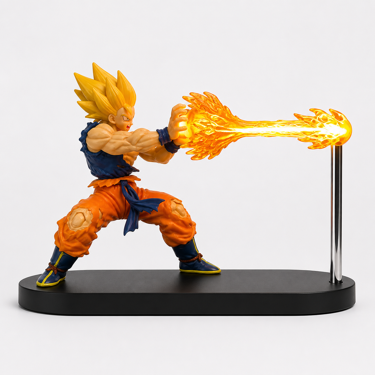Super Saiyan Goku orange-energy rechargeable display lamp, side-profile studio view.