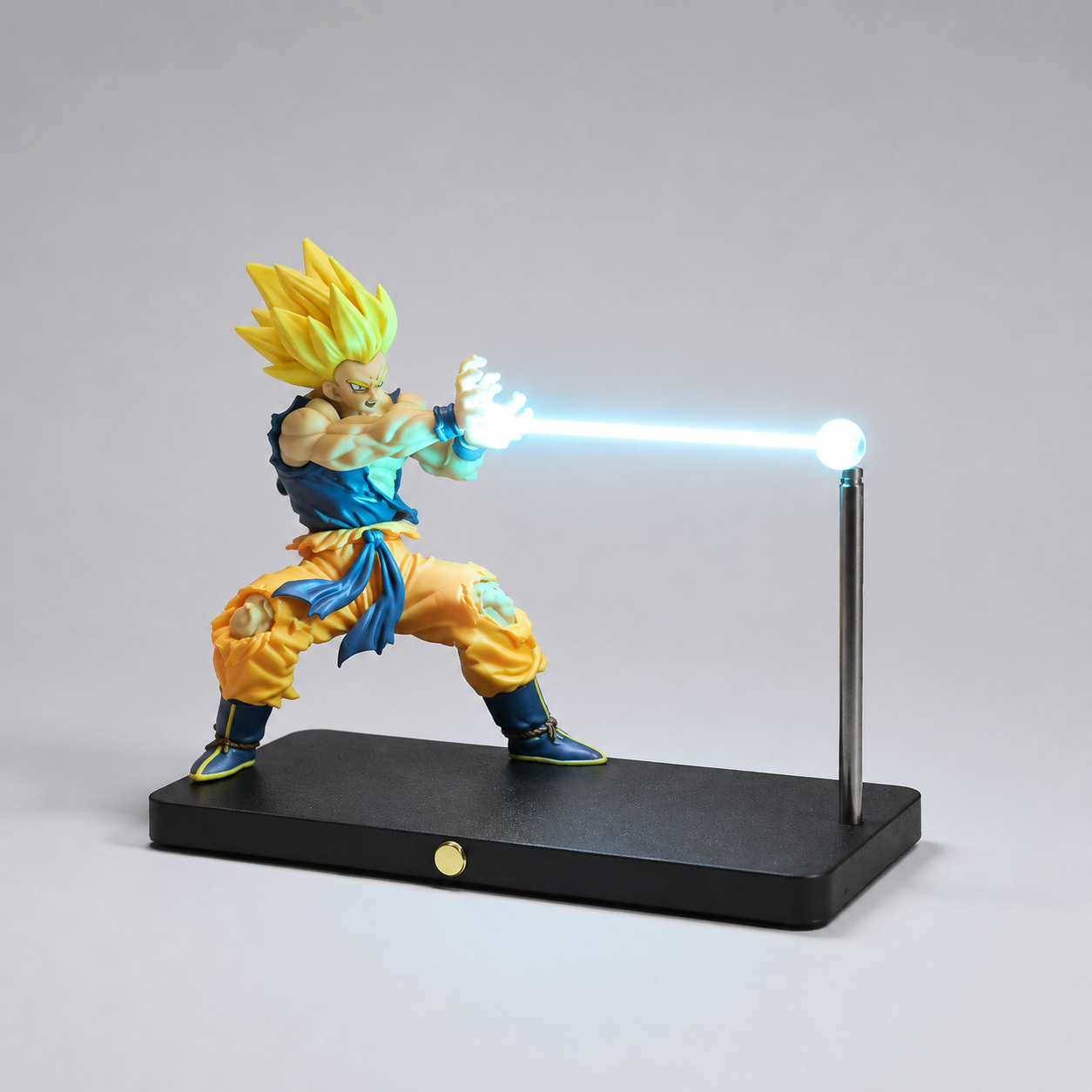 Super Saiyan Goku blue energy beam lamp on its black display base.