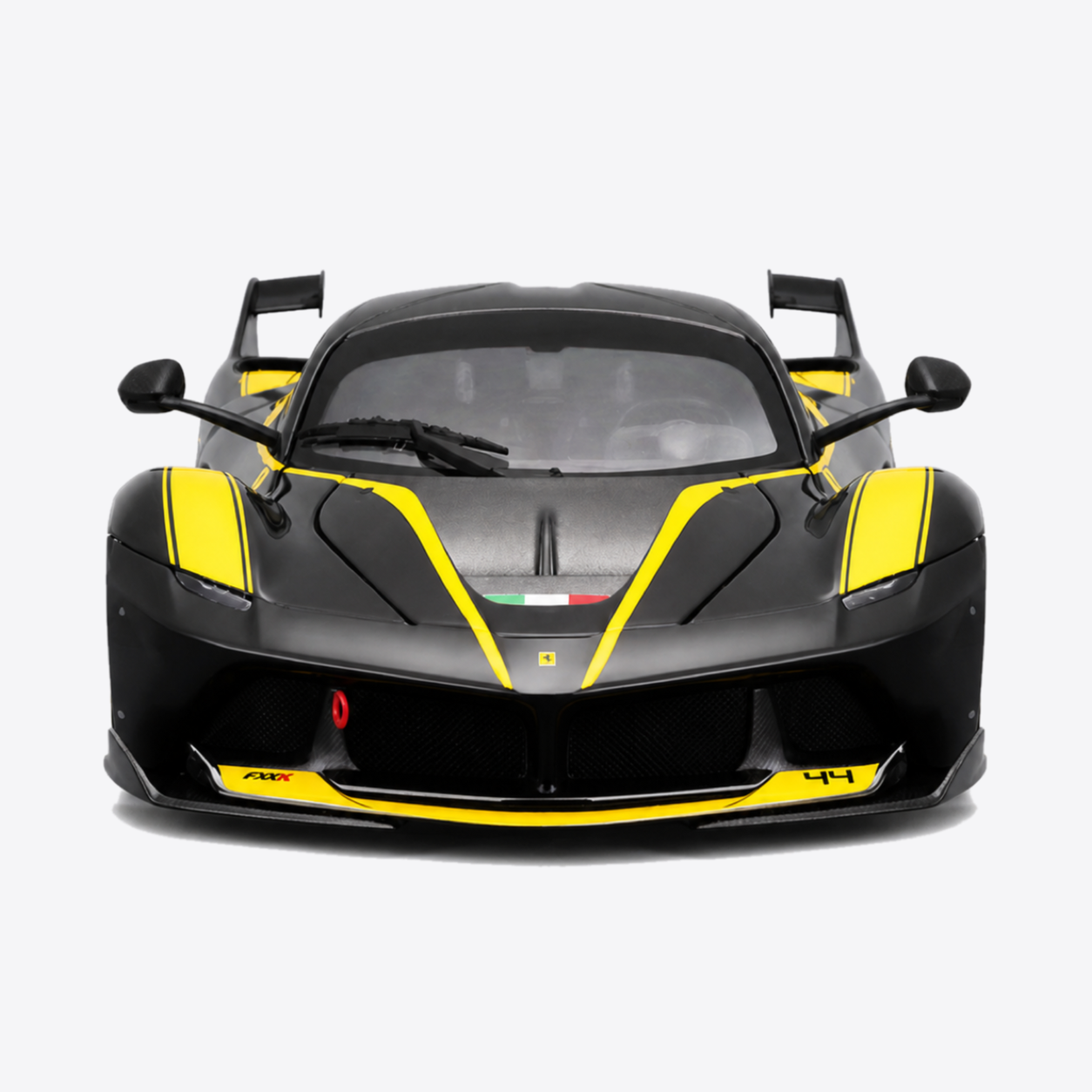 Ferrari FXX K Black and Yellow #44 direct front view
