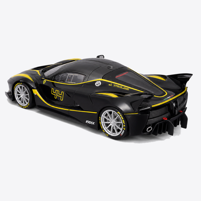 Ferrari FXX K Black and Yellow #44 rear three-quarter view
