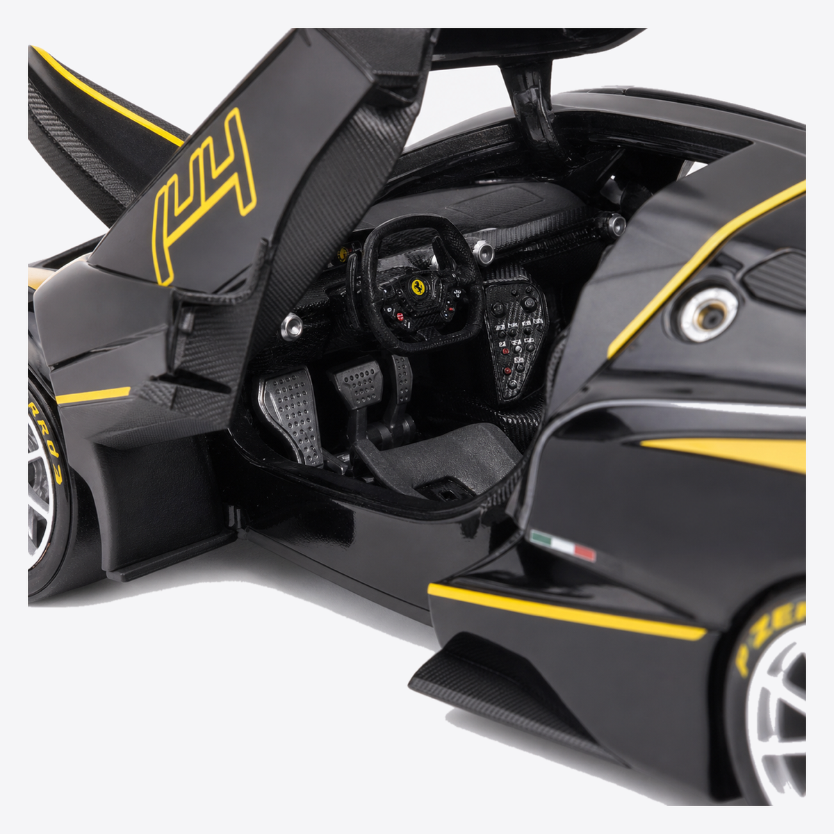 Ferrari FXX K Black and Yellow #44 cockpit close-up