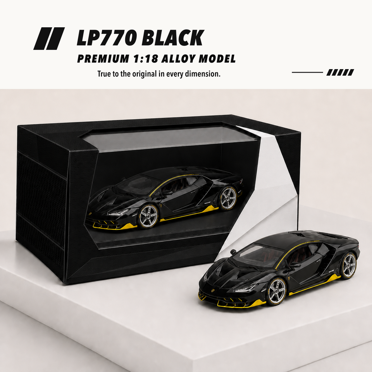 LP770 1:18 alloy model in black — packaging