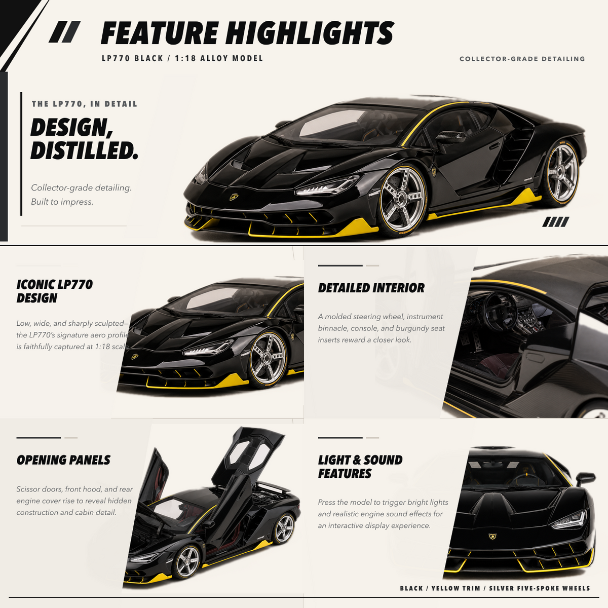 LP770 1:18 alloy model in black — feature highlights