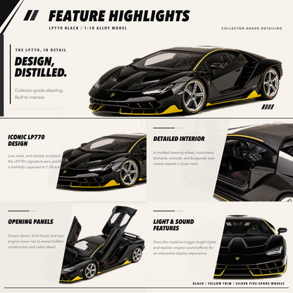 LP770 1:18 alloy model in black — feature highlights