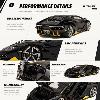 LP770 1:18 alloy model in black — performance details
