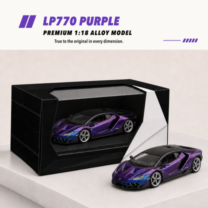 LP770 1:18 alloy model in purple — packaging